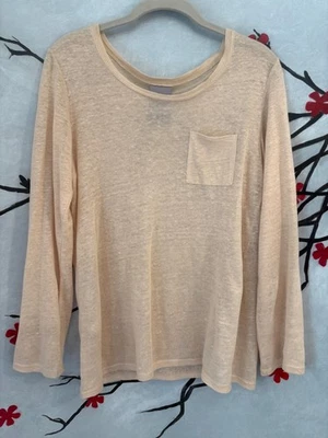 Camiseta Manga Larga 100% Lino Talla EUR 44/US 8 Beige Semi Transparente con Bolsillo Foto 1 de 4