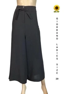 🌻GIORDANO/ LADIES SIZE 29 BLACK DRAW TIE WIDE LEG CREPE PANTS - Picture 1 of 10