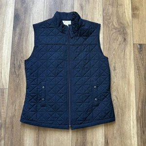 Talbots Women’s Quilted Vest Navy Blue Pockets Full Zip Classic Lightweight  M - Picture 1 of 5