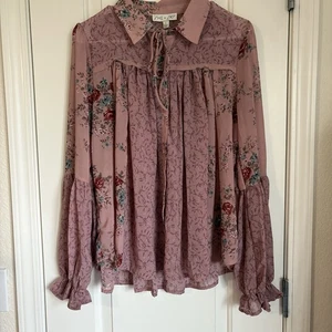 She + Sky Women’s Anthropologie Floral Sheer Button Down Shirt NWT - Lg - Picture 1 of 8