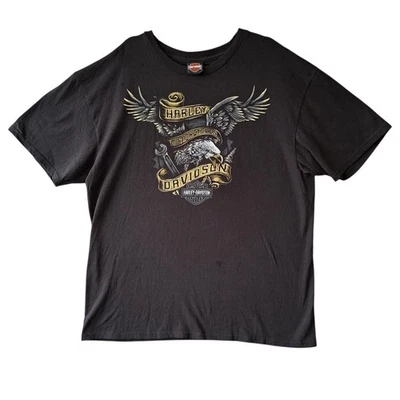 Harley Davidson black and gold eagle tee Size XL mens Biker style - image 1 of 4