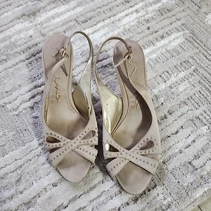 Nina Slingback Nude Beige Champagne Rhinestone Kitten Heels, Size 7.5 - Picture 1 of 5