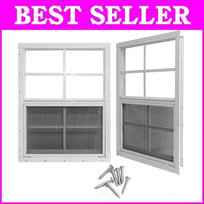2-Pack 2"x8" Sliding Shed Windows with Tempered Glass and Screens, White - Image 1 of 4
