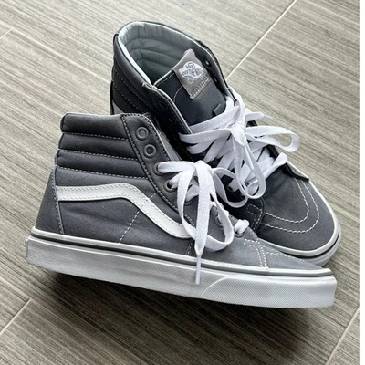 Zapatos de skate Vans Sk8 Hi High Top de lona grises blancos con cordones hombres 4,5 mujeres 6 Foto 1 de 4