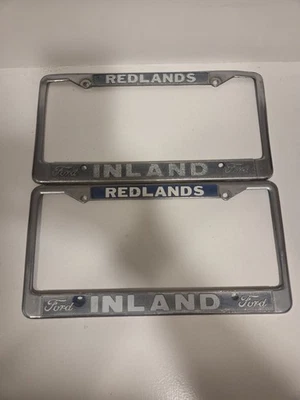 Par Vintage de Quadros de Placa de Licença de Concessionária Ford Interior Redlands Califórnia - Imagem 1 de 2