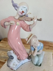 Lladro Clown, Mädchen Welpe spielt Geige, Keramikpuppe, - Bild 1 von 9