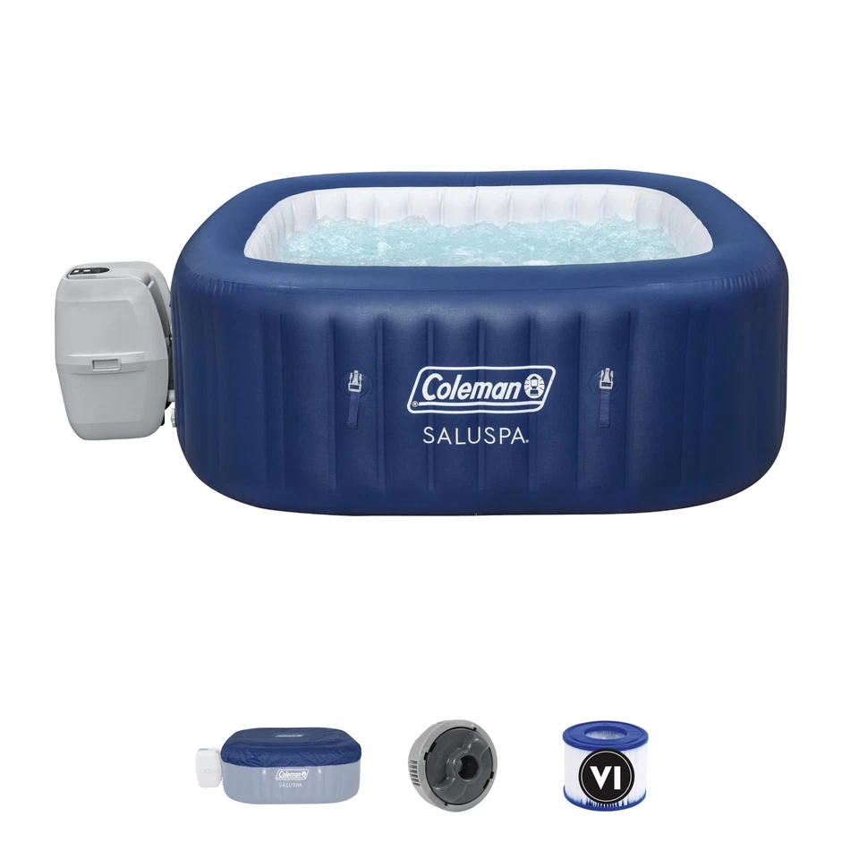 Coleman SaluSpa 4 Person Square Portable Inflatable Hot Tub Spa, Blue (Open Box) - Image 1 of 4