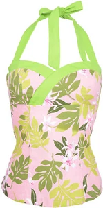 SOPORTE PARA CUELLO Küstenluder PALILA 50s Pin Up HAWAII Flower Palms Top Rockabilly - Imagen 1 de 4