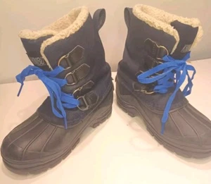 Khombu Youth Snow Boots Kids Size 1 Black Blue Winter Boots Snow Waterproof - Picture 1 of 7