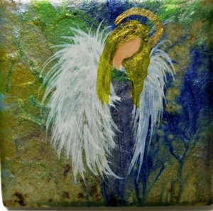 Grace & Blessings Angel on Ceramic Tile Magnet Art by Rain Crow - Picture 1 of 6
