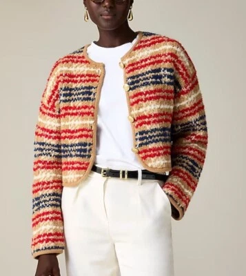 J Crew Womens Cotton Lady Jacket in Plaid Boucle Yarn Cardigan Cropped Wool Chic - Image 1 of 4