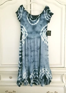 Mlle Gabrielle Blue Tie Dye Smocked Top Ruffle Hem Midi Dress Womens 2X NWT - Picture 1 of 8