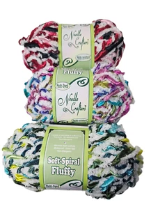 3 Needle Crafters Soft Spiral Fluffy Yarn Skein Blue Pink Purple Red Black Green - Picture 1 of 8