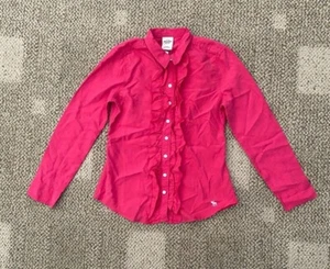 Abercrombie & Fitch Shirt Top LS Ruffle Button Up Front Pink Girls Size M 9 10 - Picture 1 of 4