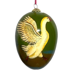 Goose Hand Painted Egg Vintage Christmas / Easter Ornament Green 4 in - Picture 1 of 8