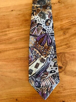 John Weitz Geometric Abstract Tribal Tie Naure Natural Brocade Plants Purple USA - Image 1 of 3