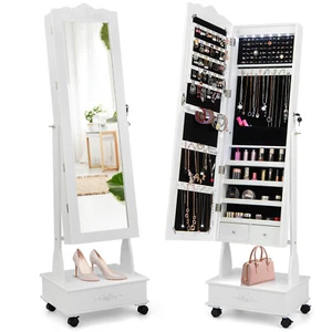 Jewelry Armoire with Full Length Mirror Standing Lockable Jewelry Cabinet - Picture 1 of 10