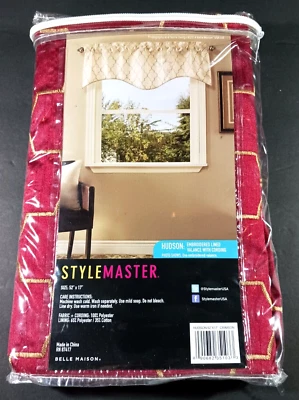 Cenefa forrada bordada carmesí Hudson con cordón 52 x 17 Stylemaster Foto 1 de 4