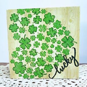 Handmade St Patrick's Day Lucky Four Leaf Clover Mini Wood Sign, Tiered Tray