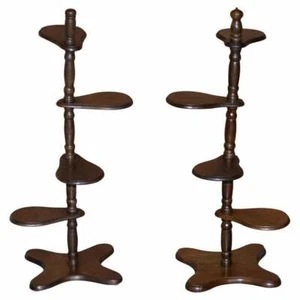 PAIR OF HARDWOOD WHATNOT ADJUSTABLE SIDE END TABLES CAKE STANDS DISPLAY STANDS - Picture 1 of 9