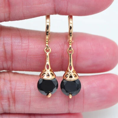 18K Yellow Gold Filled Women Blue Topaz Teardrop Dangle Earrings Jewelry - Image 1 of 4