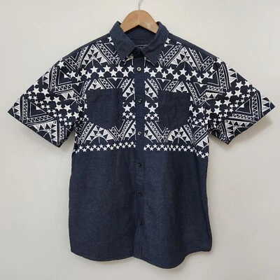 BLEECKER MERCER Men's Navy Blue Denim Jeans Short Sleeve Button Up Shirt Size XL - Image 1 of 4