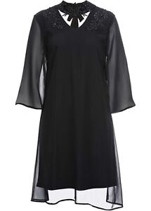 Kleid mit Spitze und Applikationen Gr. 42 Schwarz Mini Abendkleid R-Ware Neu