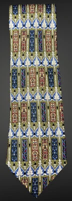 Corbata de seda vintage XMI - patrón múltiple / cachemir / floral / geométrica - oliva Foto 1 de 4