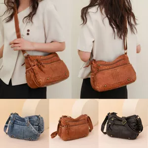 Bolso de Mano de Cuero Lavado Bolso de Vaquero Plisado Bolso Mensajero Bolso de Mano Multi Bolsillo W - Imagen 1 de 15