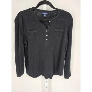 Chaps Denim Women's Black Buttoned Long Sleeve T-shirt Top Size XL - Picture 1 of 4