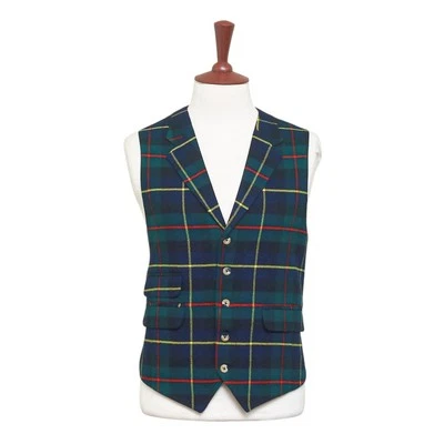 Chaleco Para Hombres 44R Tartán Cuadros Azul Verde Amarillo Lana Solapa Chaleco Formal Boda Foto 1 de 4