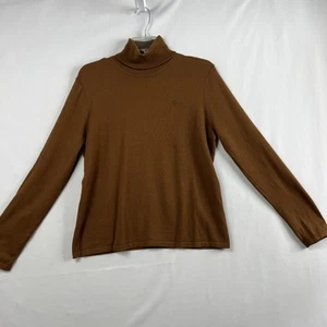 LRL Ralph Lauren Sweater Women Sz Petite Large Turtleneck Merino Wool Brown - Picture 1 of 12