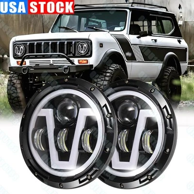 Par de faros LED redondos de 7" pulgadas para International Harvester Scout II 1973-1980 Foto 1 de 4