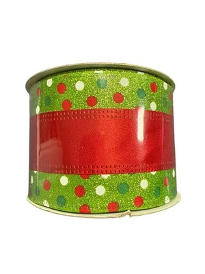Holiday Wired Edge Ribbon 2.5" X 30 Ft Red & Green Polka Dot Christmas Decor - Image 1 of 4