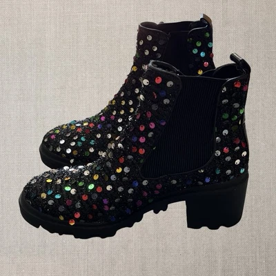 Betsey Johnson Rainbow Sequined Chunky Chelsea Boot Women's 6M - Image 1 of 4