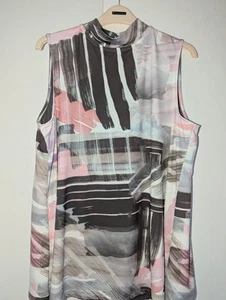 Next Blouse Sleeved Size 16 Sleeveless Pink Grey Overlay - Picture 1 of 7