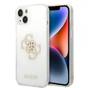 Genuine Guess 4G Big Logo Clear Glitter Hard Case Cover For Apple iPhone 14 - Zdjęcie 1 z 3