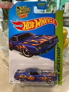 Hot Wheels #210 Workshop-Heat Fleet '71 2015 Hemi Cuda azul con radios cromados MC5 - Imagen 1 de 1