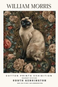 William Morris Vintage Siamese Cat Cotton Exhibition Prints Wall Poster Print - Picture 1 of 6