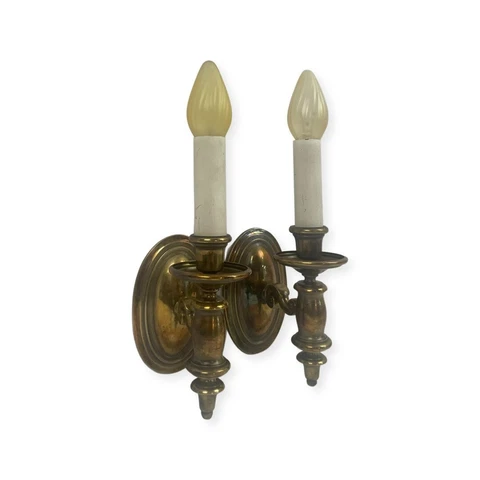 Pair Antique Vintage c1915 Bronze Brass Colonial Revival Candle Sconces Restored Cover