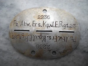 WW2 Anti-tanker Wehrmacht (Pz.Abw.Ers.Kp.J.E.Rgt.23) RARE ID DOG TAG - Picture 1 of 12
