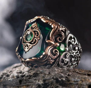 Mother of Emerald Gemstone Handmade Mens Ring925 Sterling Silver Gift For Him - Picture 1 of 4