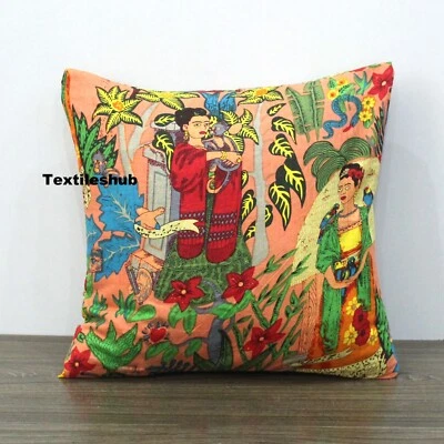 Pfirsich Frida Kahlo Baumwolle Kissenbezüge Indische Wohnkulturbezüge - Bild 1 von 4