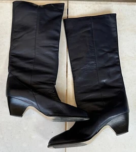 Women's VINTAGE Tall Mid-Heel Blue Leather Boots Size 7.5M (BRAND UNKNOWN)-READ - Picture 1 of 14