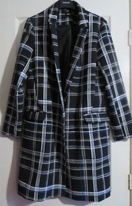 BNWOT Ladies Asos Black Long Check Blazer Jacket Size 10/12 - Picture 1 of 9