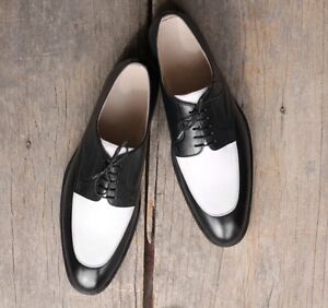 Handmade men spectator shoes, men black and white dress shoes, formal suit shoe