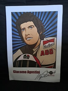 Giacomo Agostini Hand Signed 20th Centry Speed Icons A3 Art Print Isle Of Man Tt - Picture 1 of 5