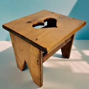 Handmade Heart Cut Out Step Stool Wooden Country Decor Plant Stand 11" Tall - Picture 1 of 14