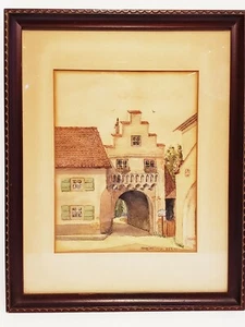 Vintage Hans Walding Water Color Painting 1949 town 2.4.V.49 framed art - Picture 1 of 9