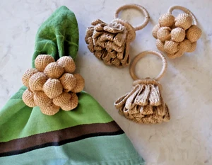 NEW Set of 4 Burlap Large 3 1/2" Jute Napkin Rings Table Setting Handmade - Picture 1 of 7